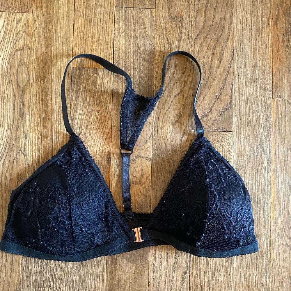 Black Padded Bralette Bra Black Front Clasp Large Womens